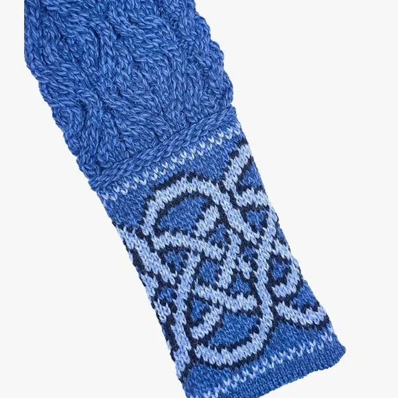 Aran Sweater Market Blue Marl Size M Jacquard 100% Merino  Wool Ireland Rollneck - Picture 4 of 6